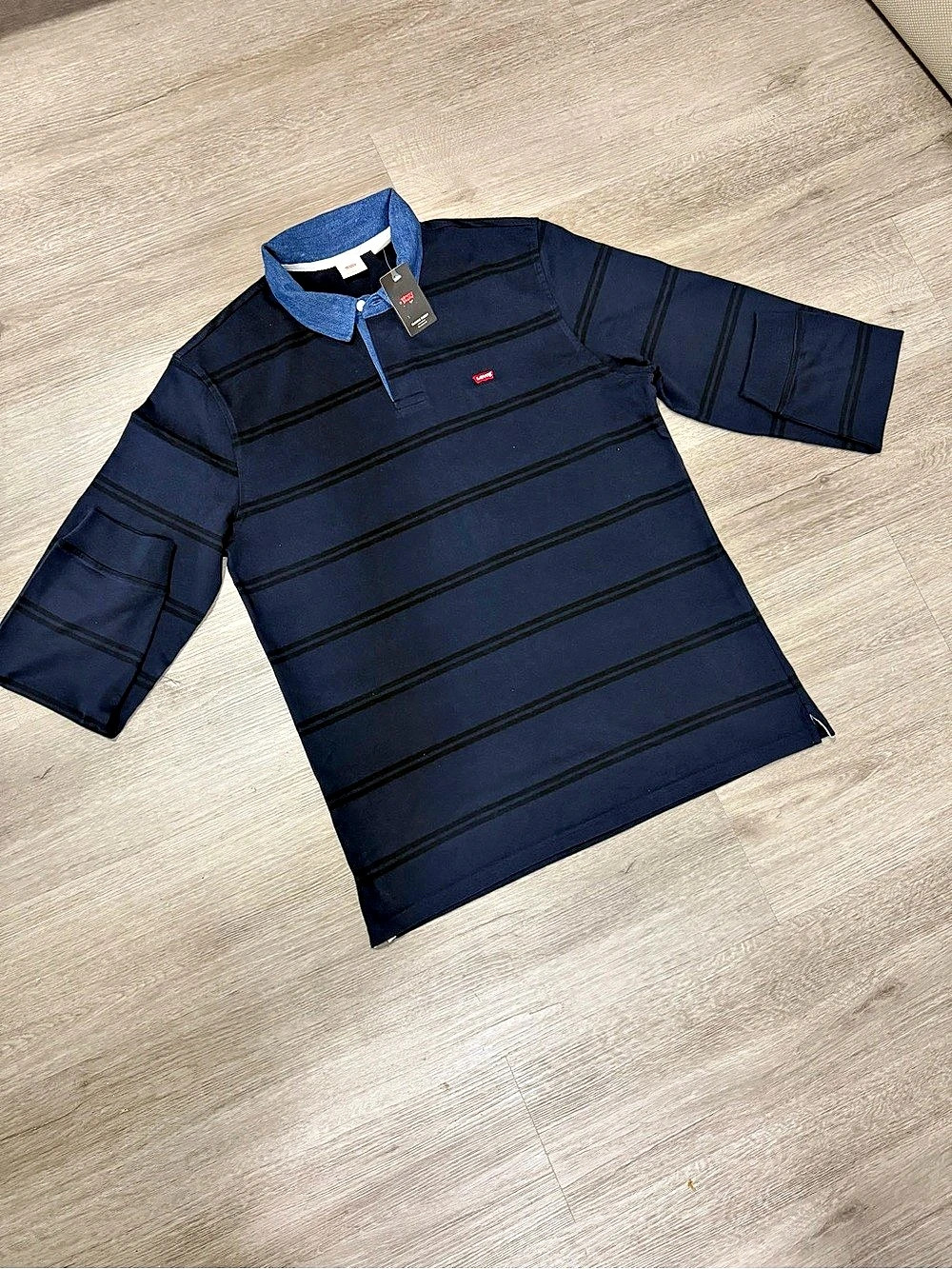 Levi's Classic Rugby Shirt Striped Polo Blue & Black Large